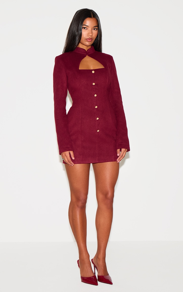 Burgundy Woven Long Sleeve Button Mini Dress | Dresses Burgundy Woven Long Sleeve Button Mini Dress | Dresses