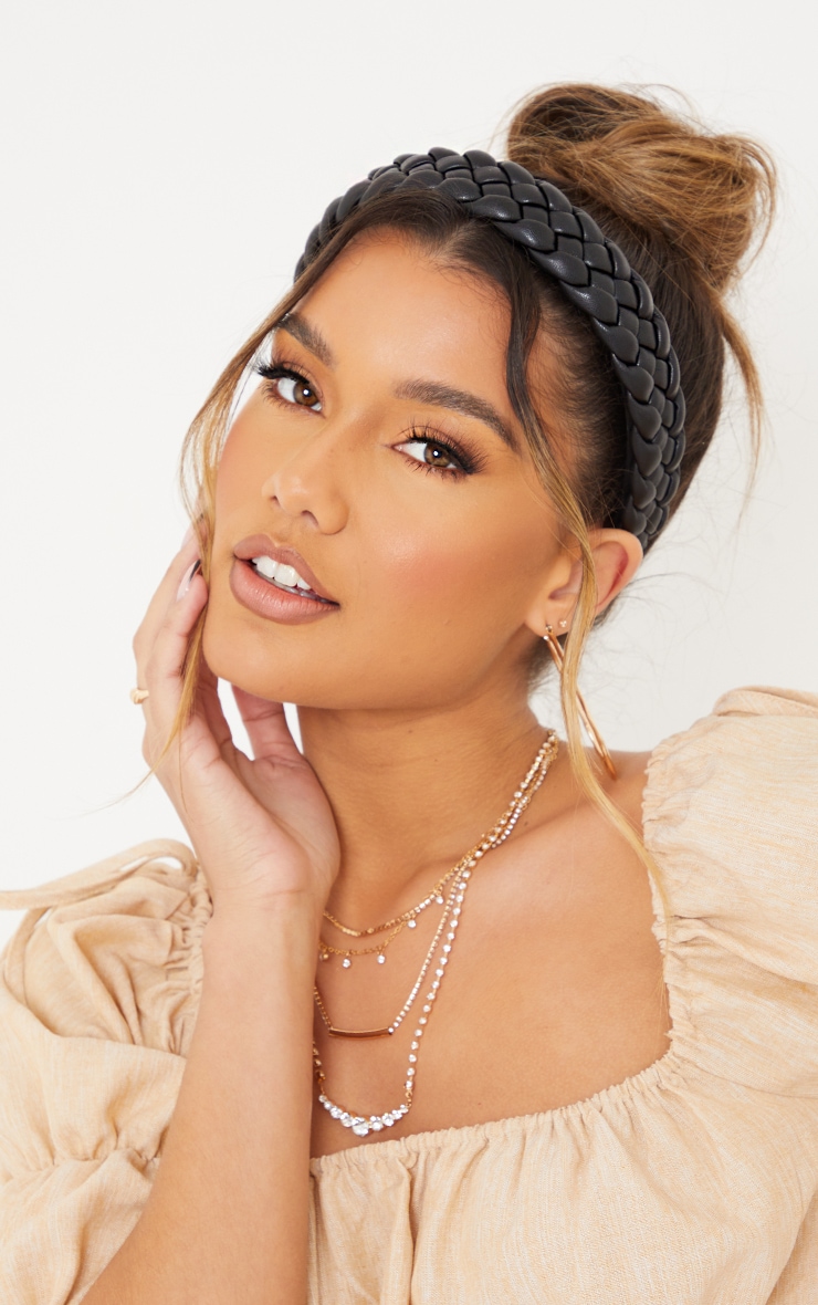 Black Woven Pu Chunky Headband Accessories PrettyLittleThing