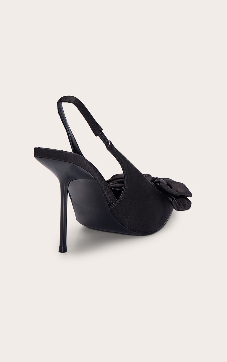 Black Satin Bow Front Sling Back Court Shoe image 4