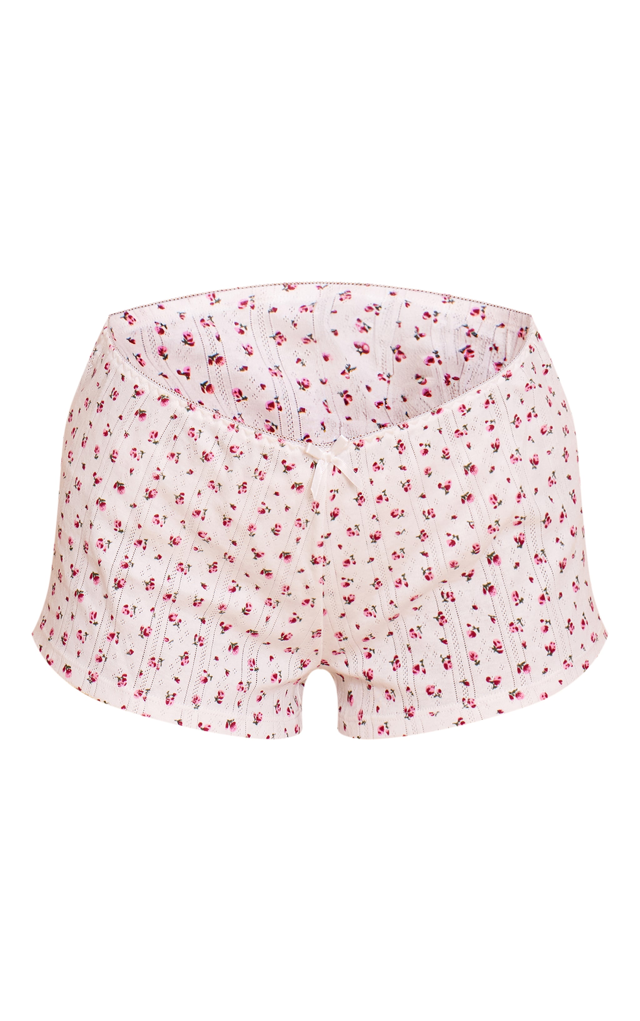 White Ditsy Pointelle Fitted Mini Pajama Shorts image 6