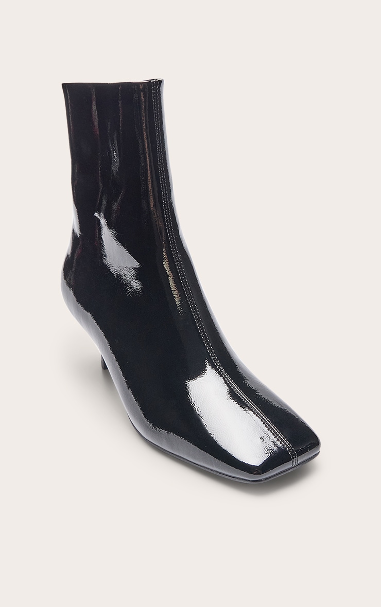 Black Crinkle PU Snip Toe Kitten Heel Ankle Boot image 5