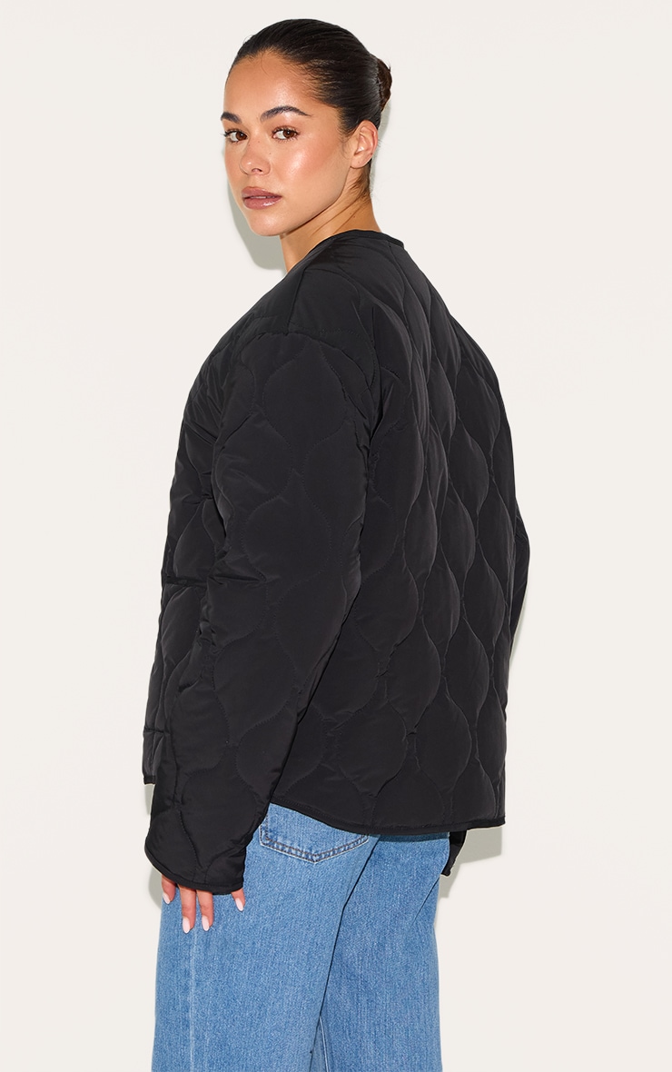 Black Zip Up Quilted Jacket image 2