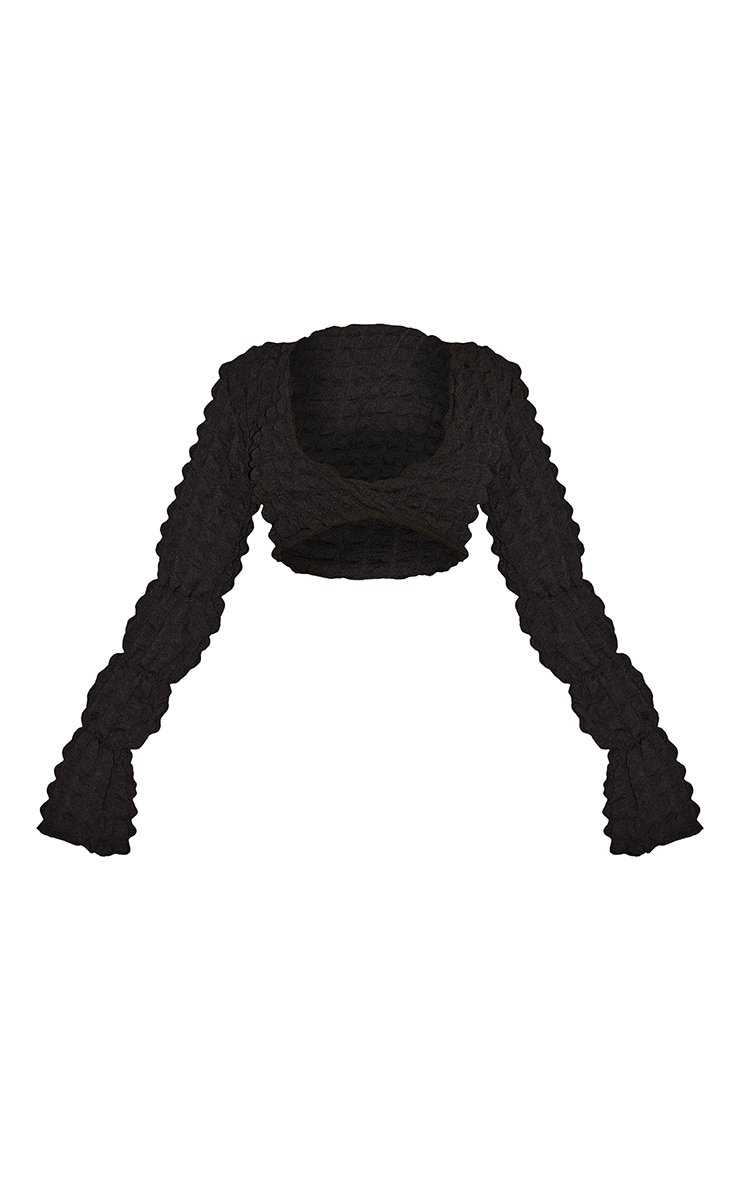 Black Bubble Textured Long Sleeve Beach Top