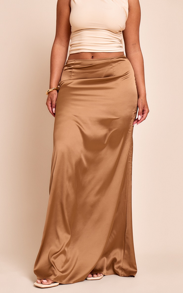 Shape Mocha Satin Highwaisted Maxi Skirt image 2