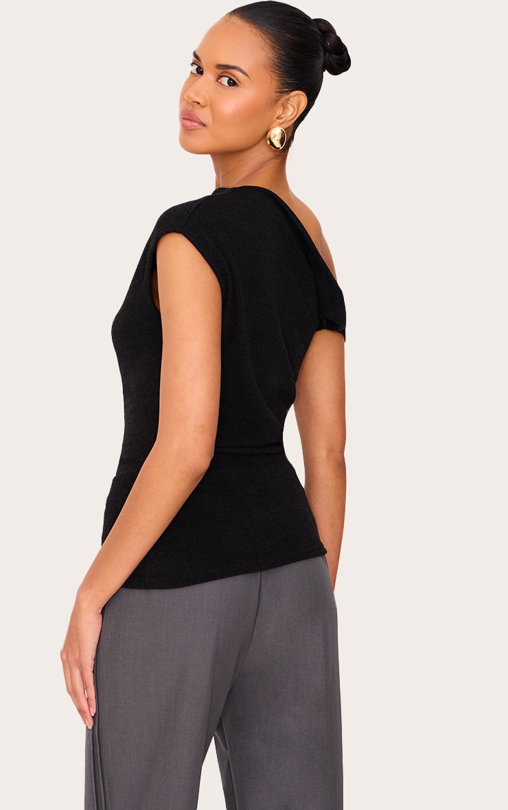 Black Textured Ruched Asymmetric Longline Top | Tops