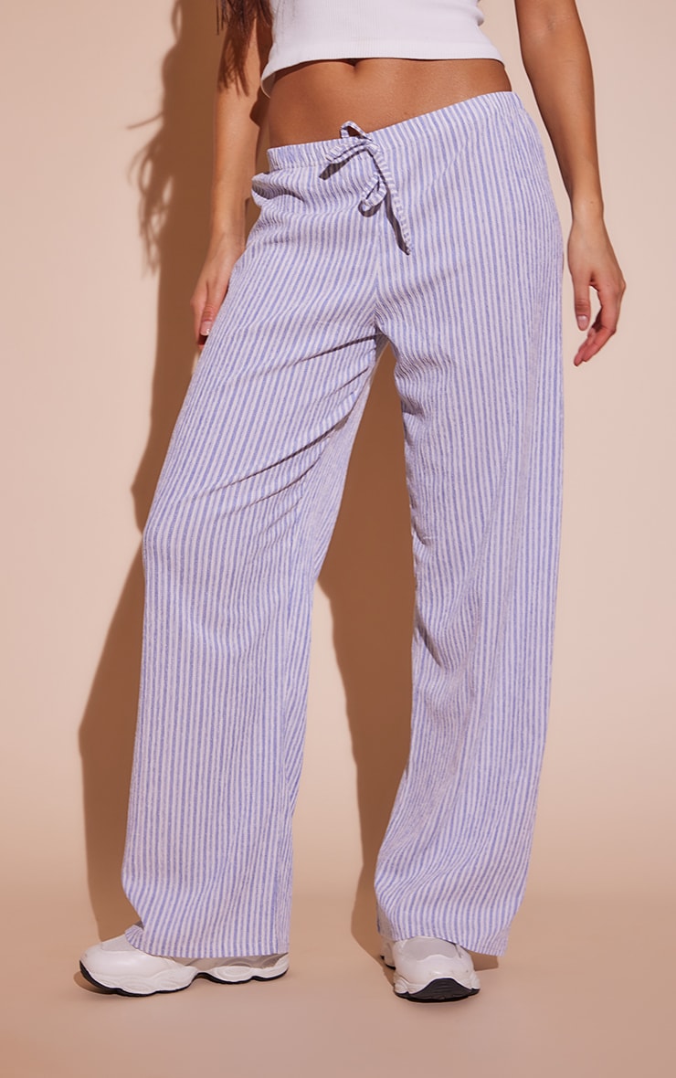 Blue Pinstripe Crinkle Crepe Straight Leg Pants image 2