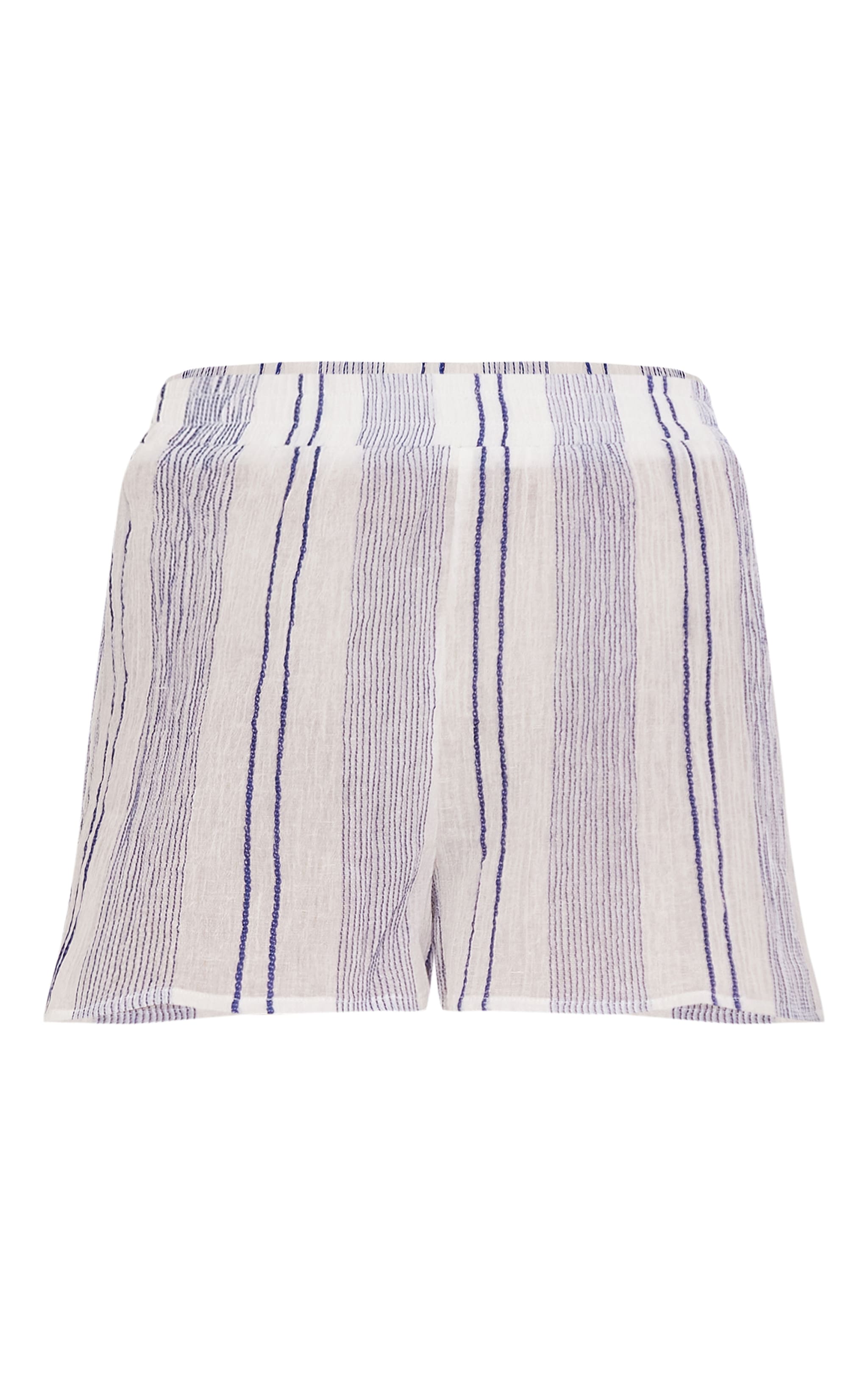 White Textured Linen Look Striped Floaty Shorts image 6