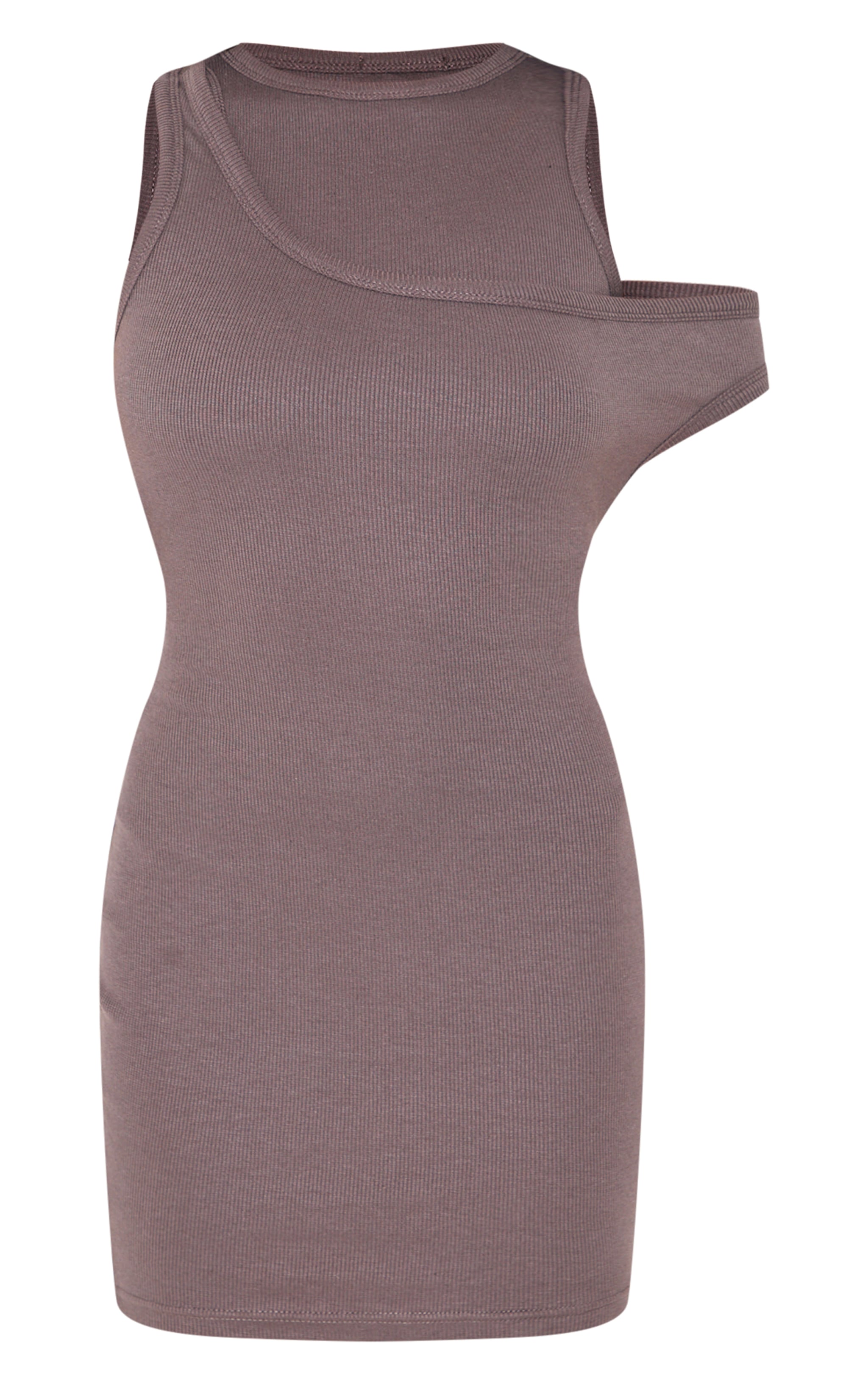 Dark Grey Asymmetric Ribbed Bodycon Dress image 5