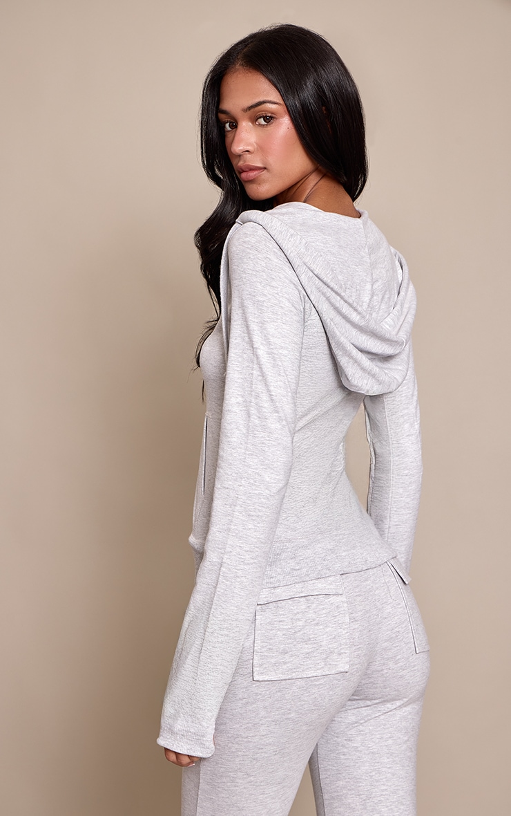 Tall Ash Grey Zip Up Fitted Track Top image 2