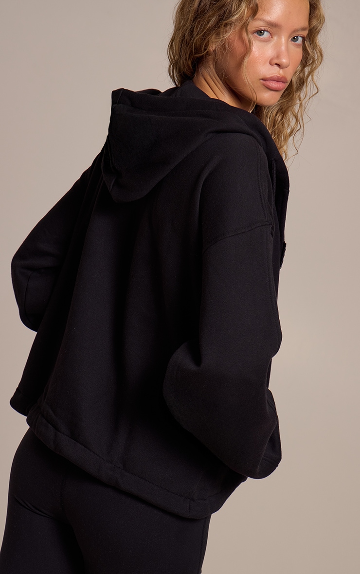 Black Oversized Zip Up Toggle Waist Hoodie image 2