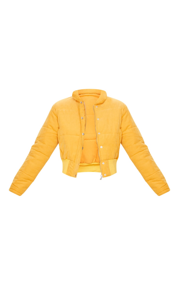 Mustard Peach Skin Cropped Puffer Jacket PrettyLittleThing
