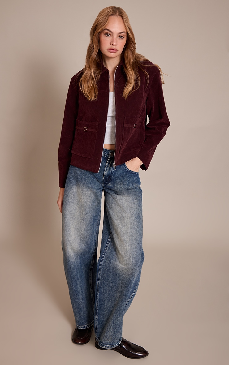 Veste en suédine bordeaux à empiècements sur les poches image 3