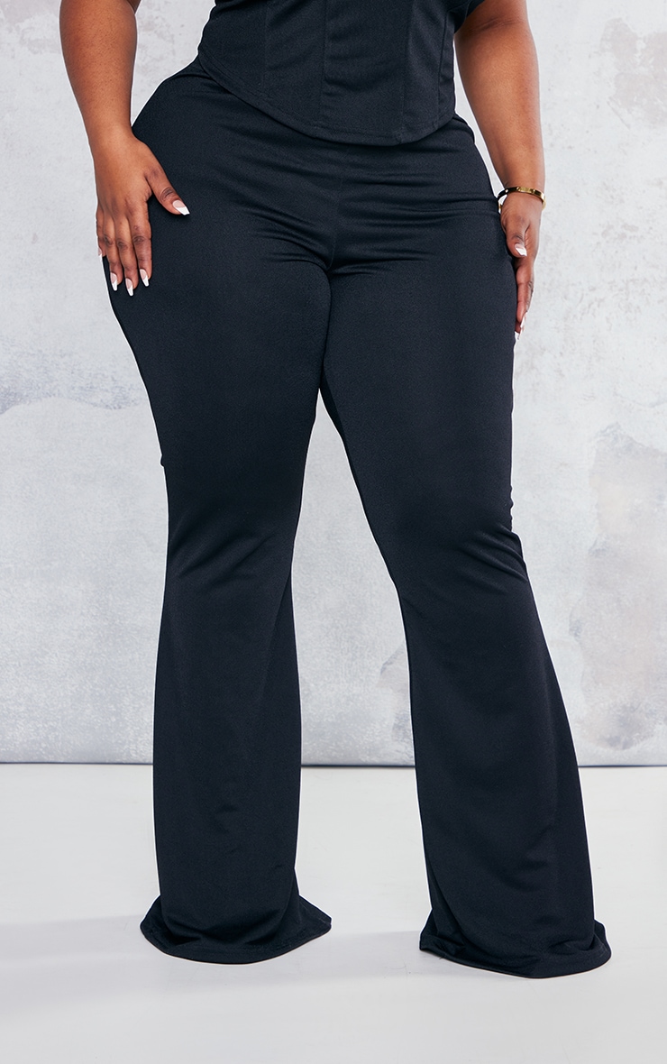 Plus Black Flare Leg High Waisted Pants image 2