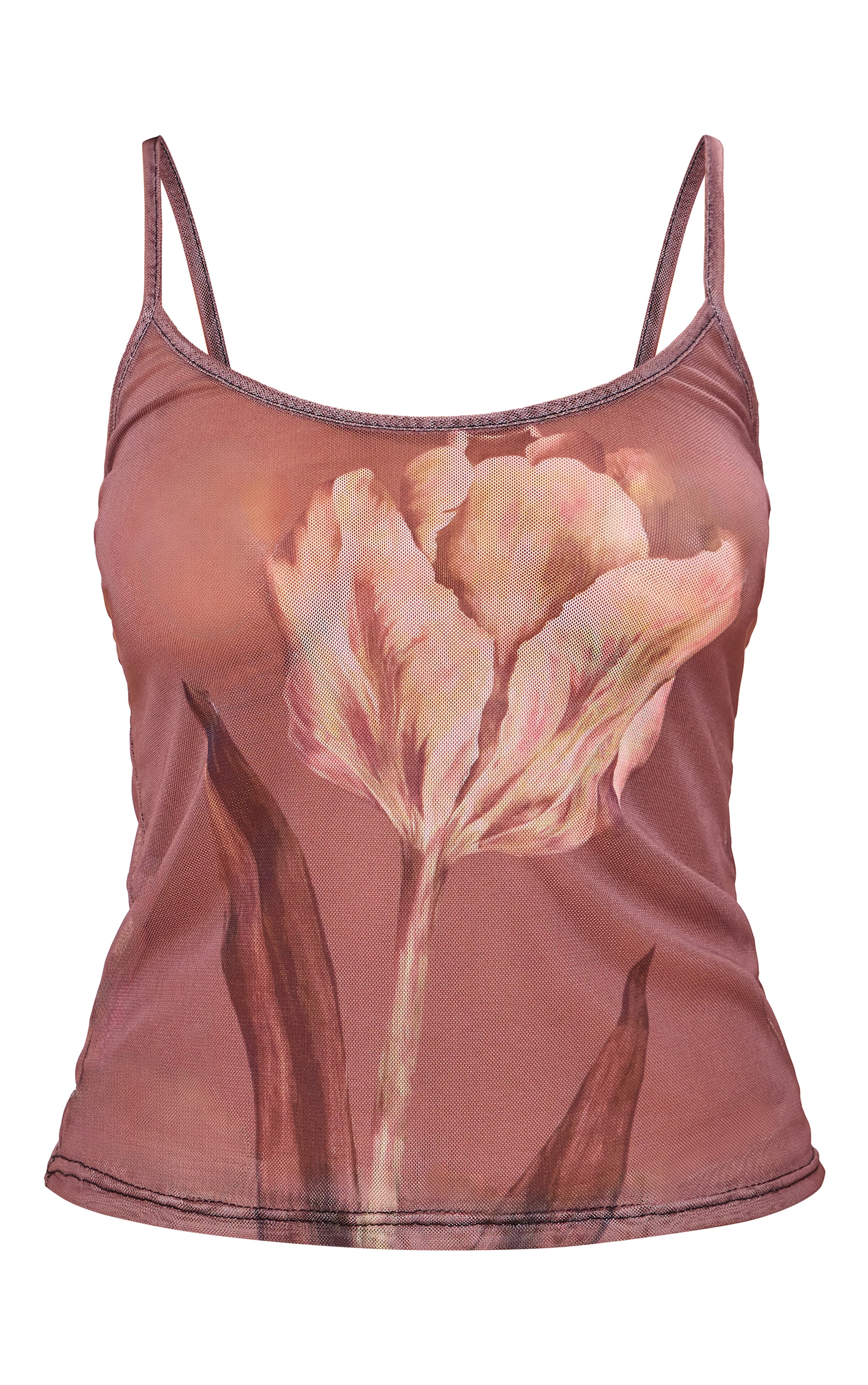 Mauve Print Mesh Longline Cami image 1