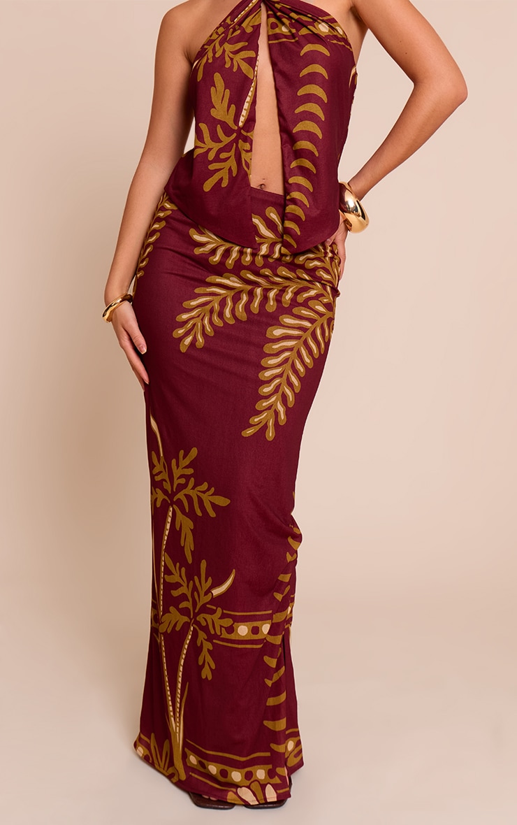 Rust Palm Print Chiffon Maxi Skirt image 2