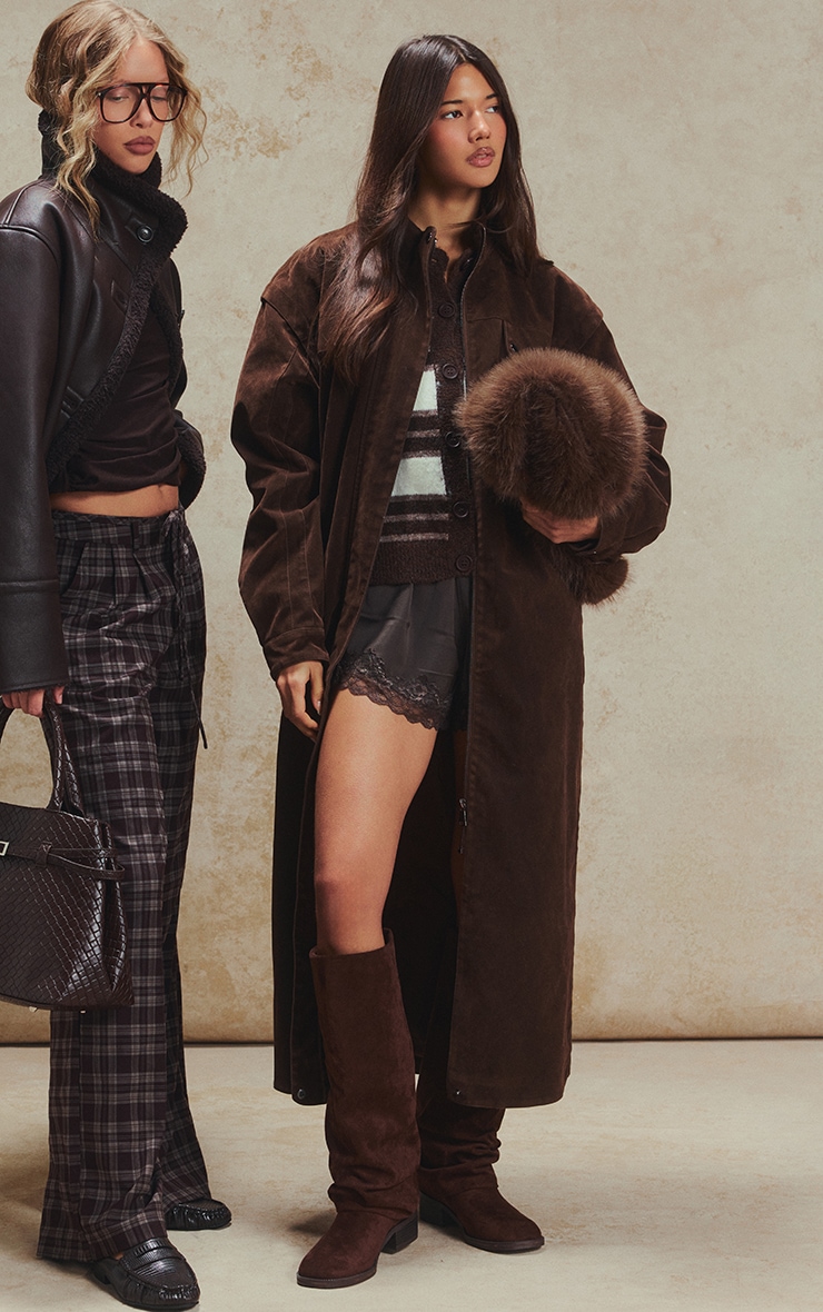 Dark Chocolate Suede Belted Drop Waist Trench image 1