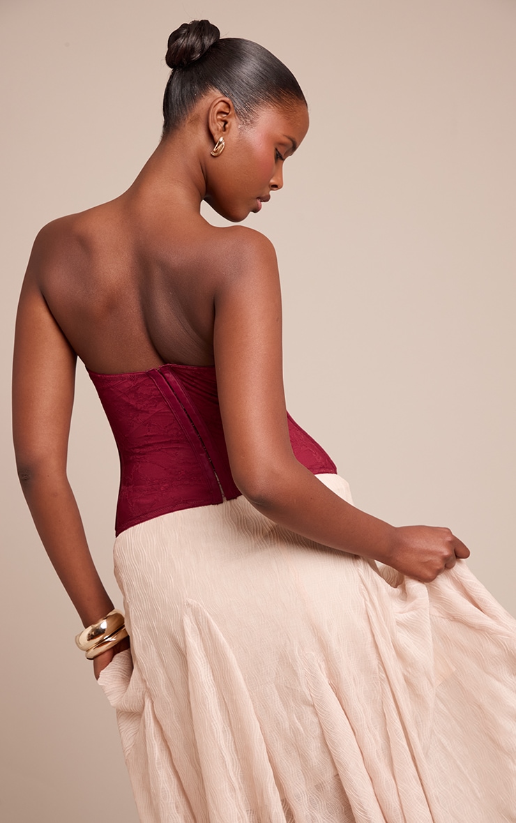 Wine  Lace Hook And Eye Detail Bonded Bandeau Corset image 2