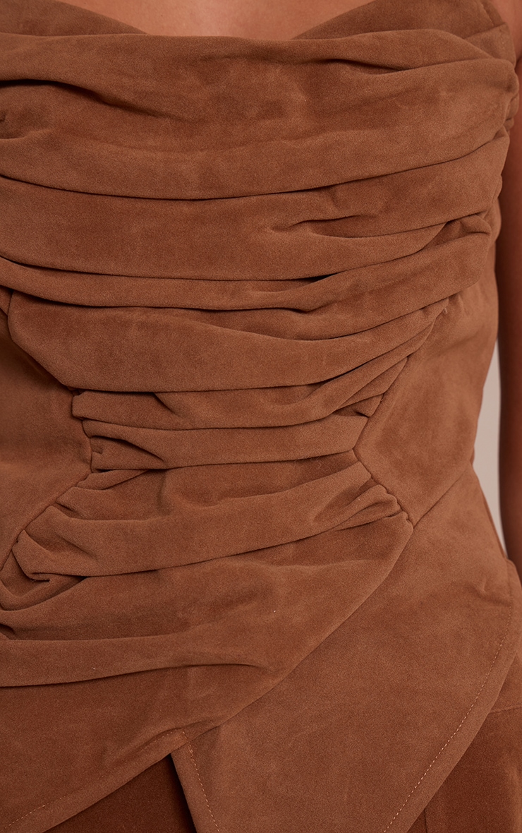 Camel Faux Suede Asymmetric Pointed Hem Corset image 4