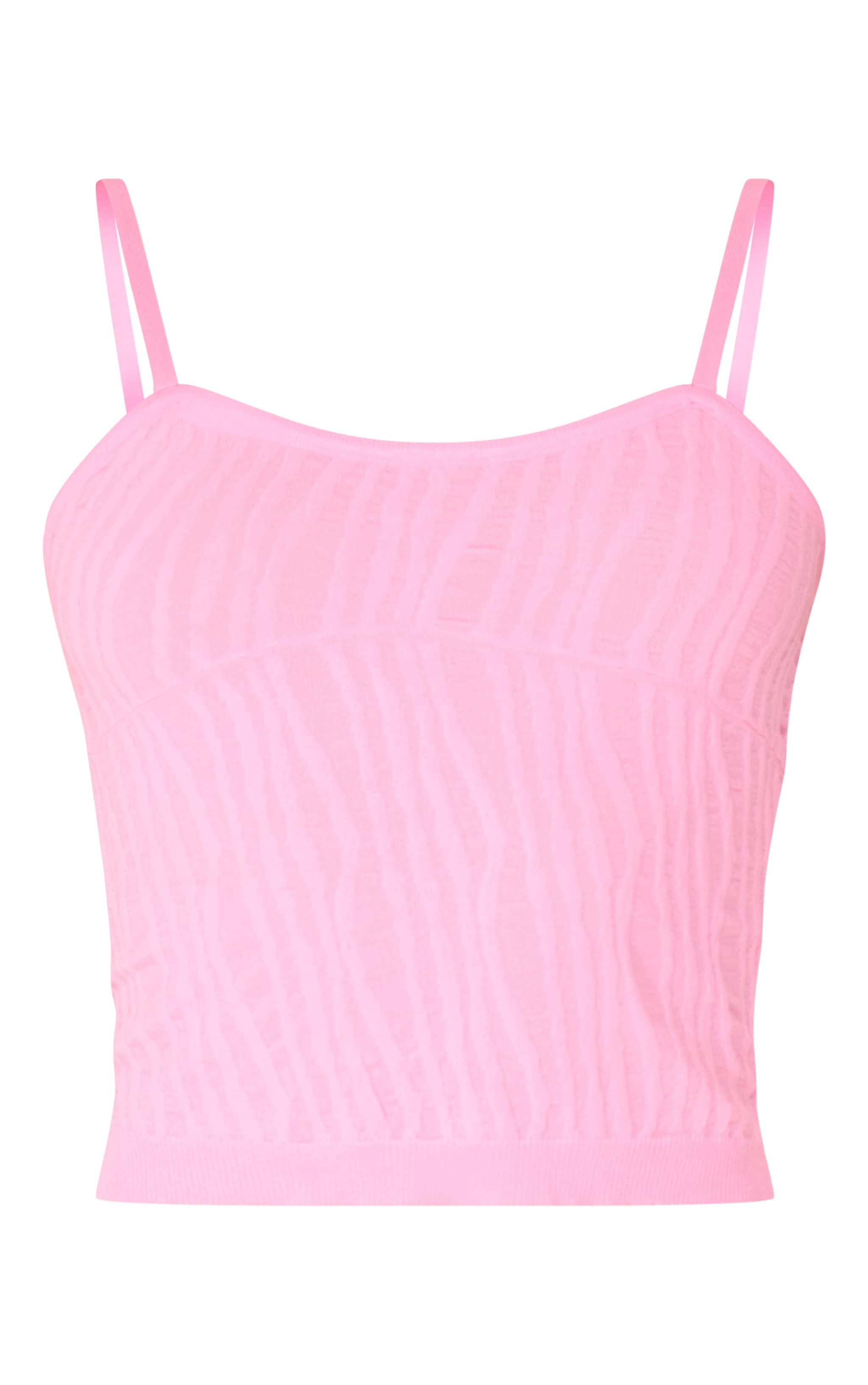Baby Pink Textured Knit Strappy Top | Knitwear