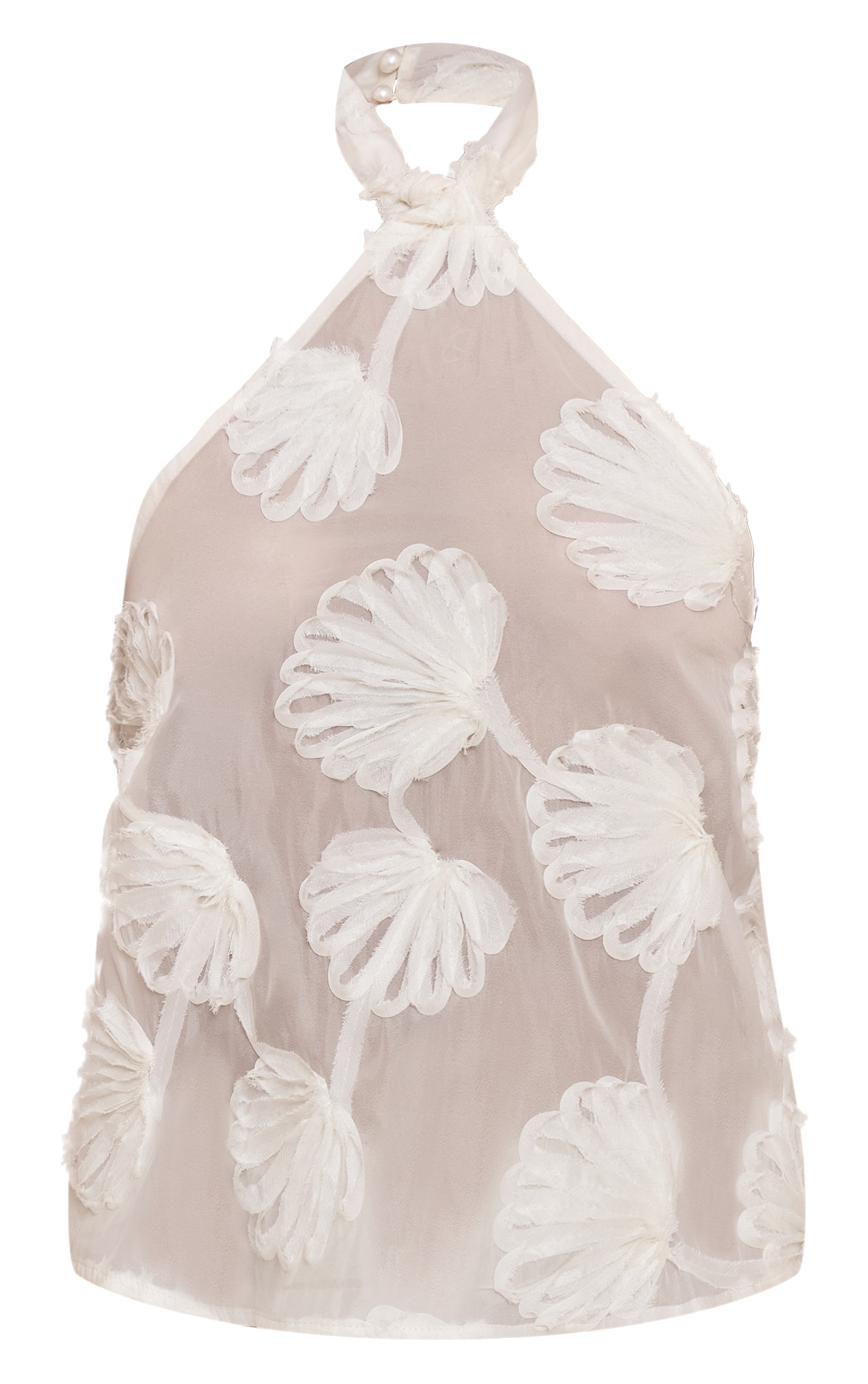 Petite Top crème transparent à détail noué et appliqués coquillages image 5