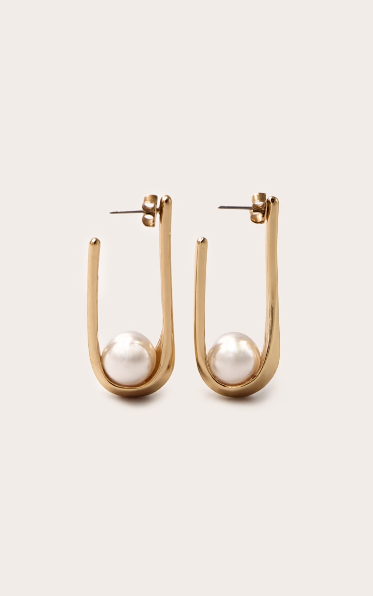 Gold Draped Pearl Detail Hoop Earring image 2