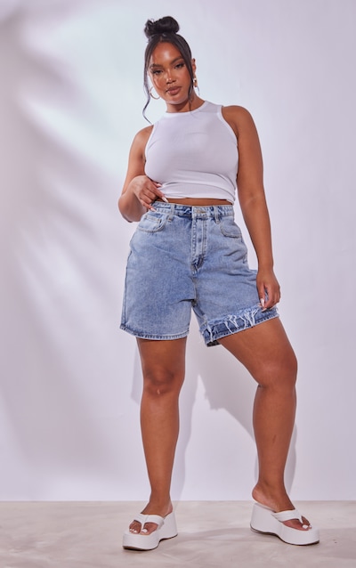 Plus Short long en jean délavé bleu clair déchiré