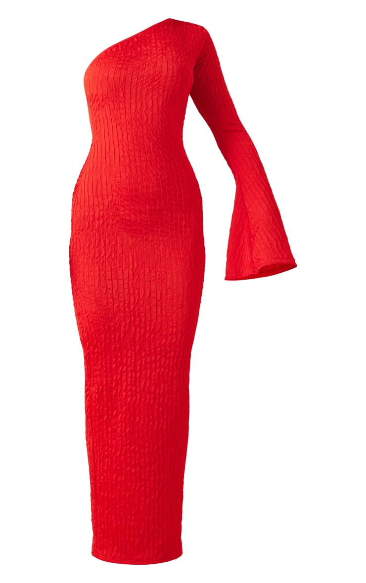 Red Textured One Shoulder Maxi Dress image 5