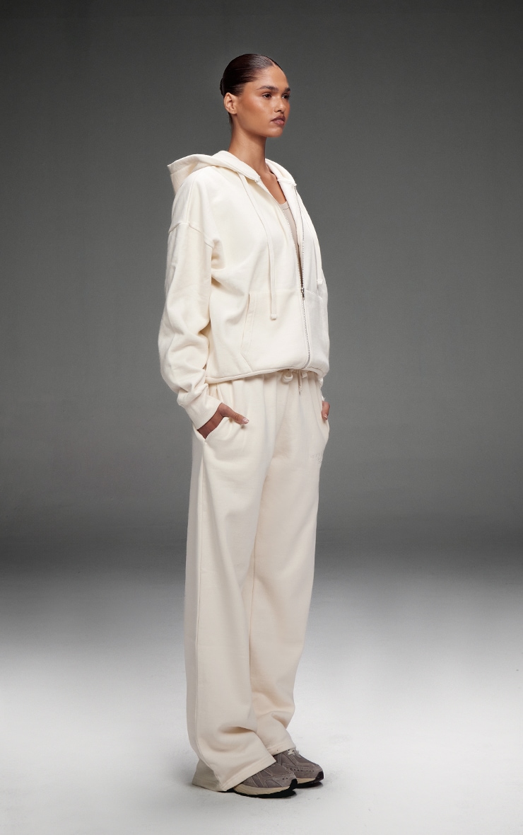 PRETTYLITTLETHING Cream Premium Embroidered Oversized Wide Leg Sweatpants image 2