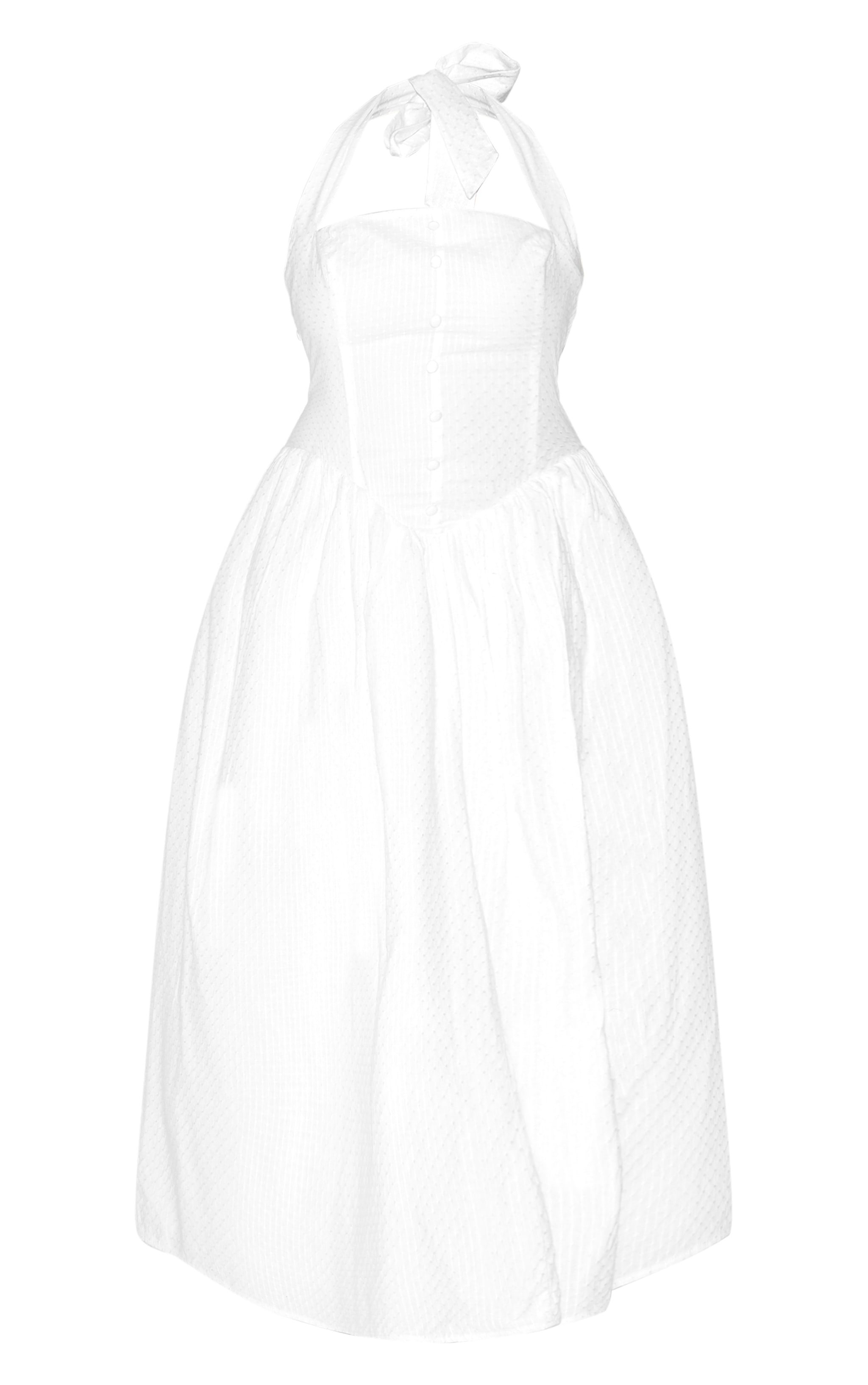 Plus Robe mi-longue en coton blanc brodé à dos nu image 5