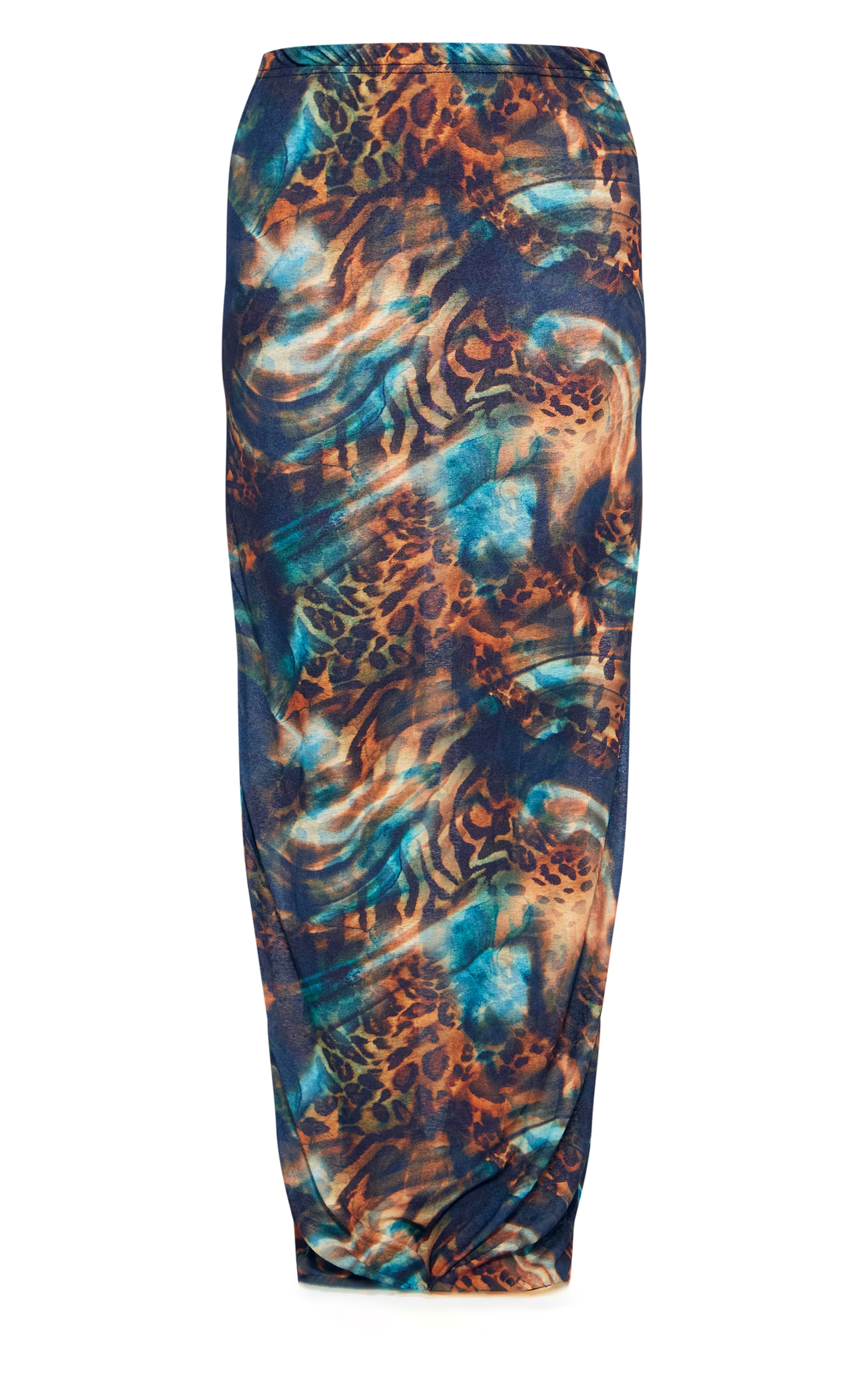 Blue Abstract Leopard Printed Onion Skin Maxi Skirt image 5