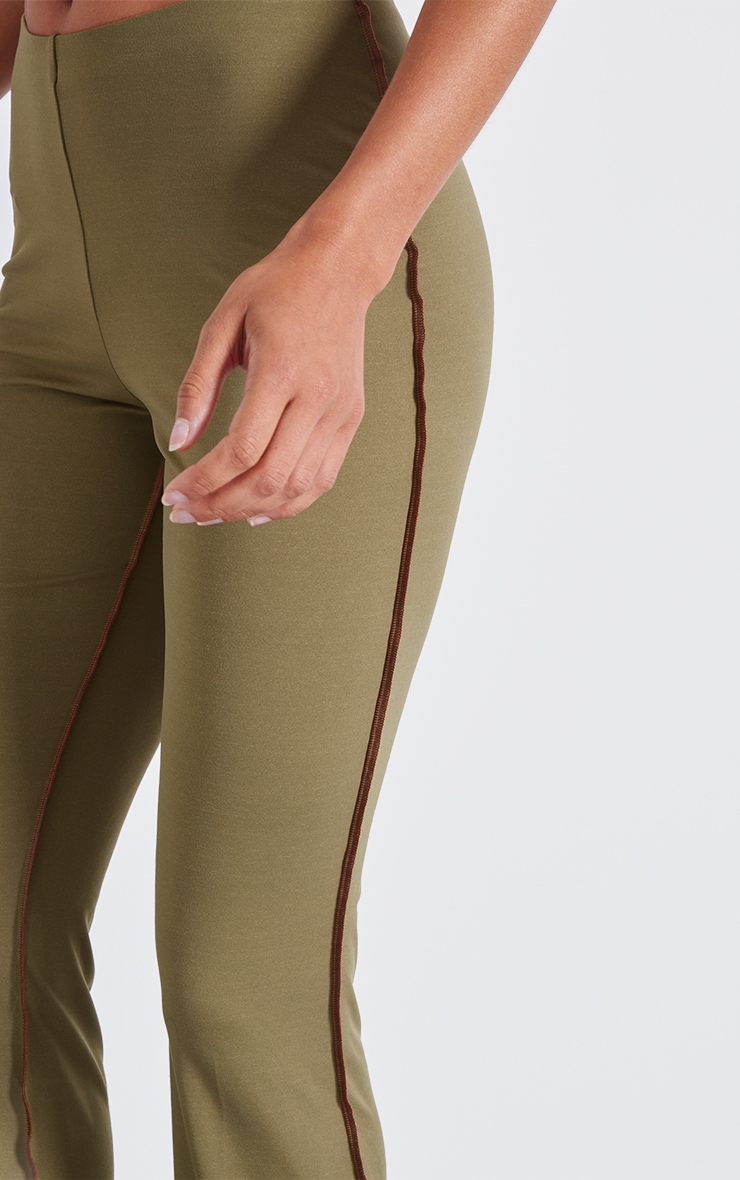 Olive Seam Detail Mid Rise Skinny Flared Pants image 4