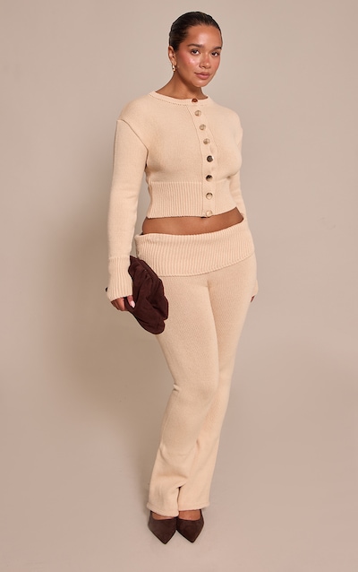 Shape Oatmeal Knitted Foldover Flare Leg Pants