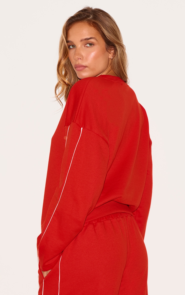 Red Contrast Piping Detail Sweatshirt image 2