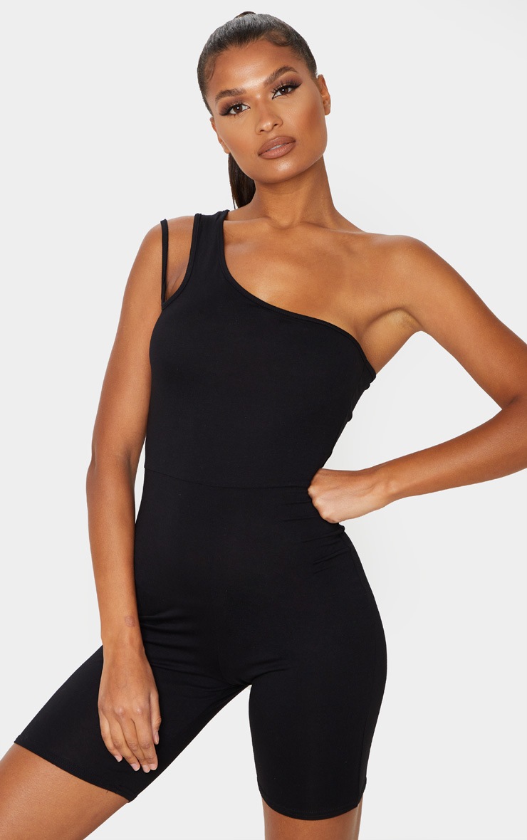 Combishort basique noir moulant à bretelle unique