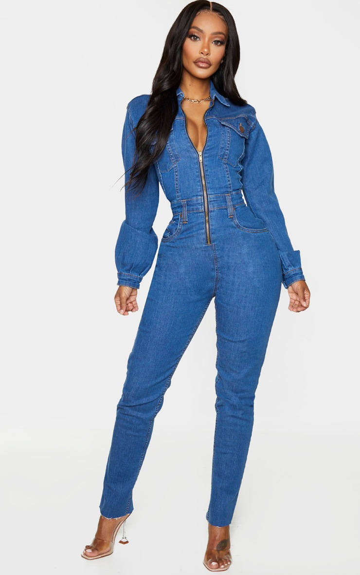 Shape Mid Blue Wash Denim Zip Front Jumpsuit | Shape ...