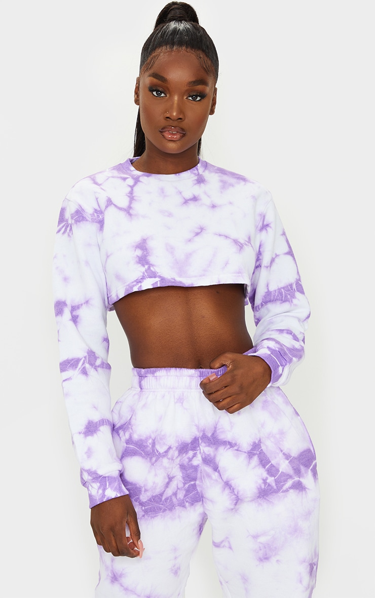 Tall Lilac Tie Dye Extreme Cropped Sweater PrettyLittleThing IRE