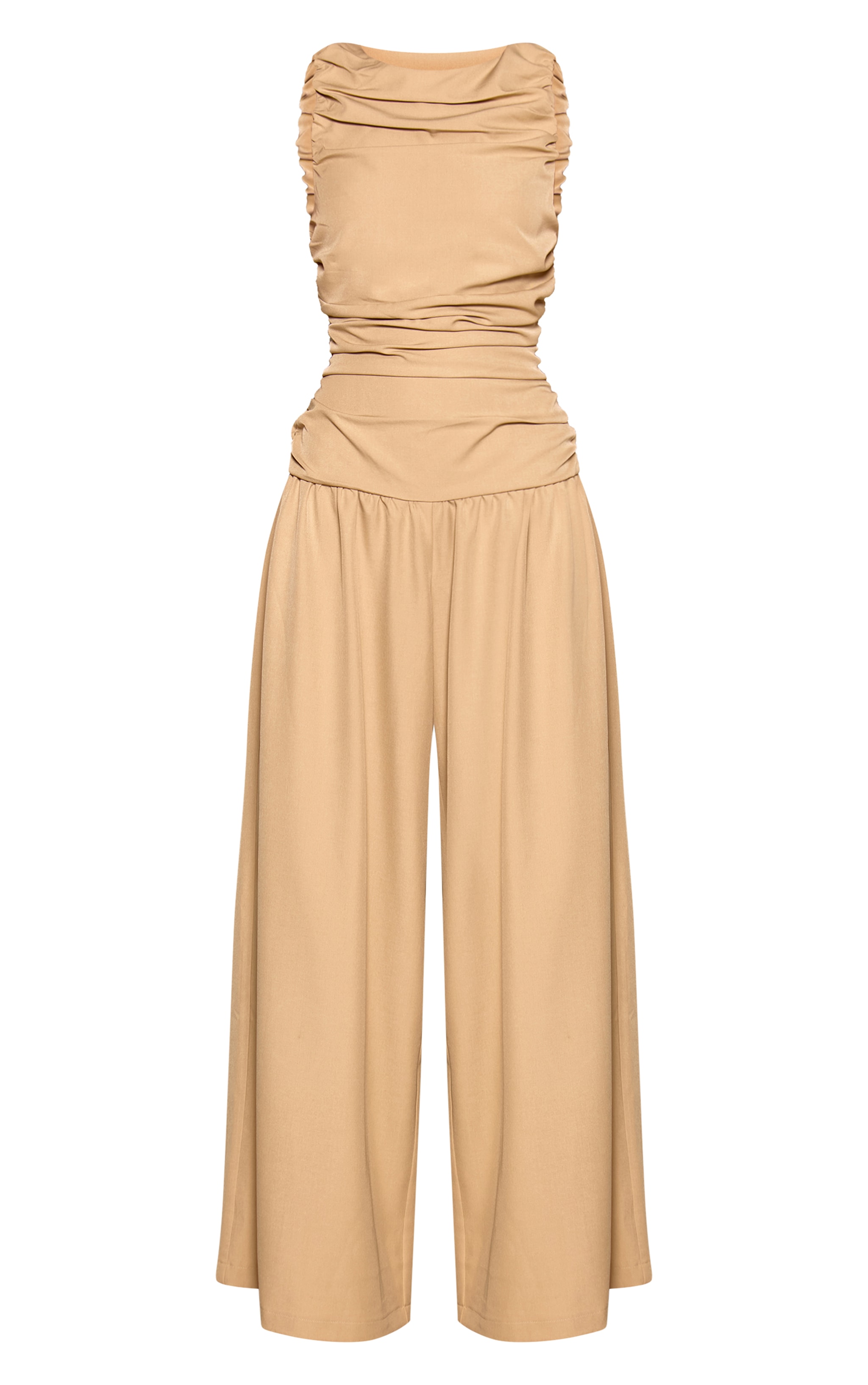 Camel Woven Ruched Drop Waist Jumpsuit image 5