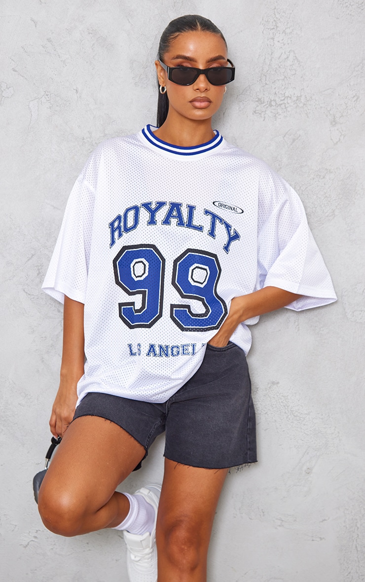 White Royalty Mesh Baseball T Shirt Tops PrettyLittleThing IE