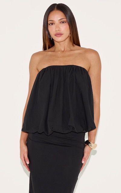 Tall Top bustier en effet lin noir froncé