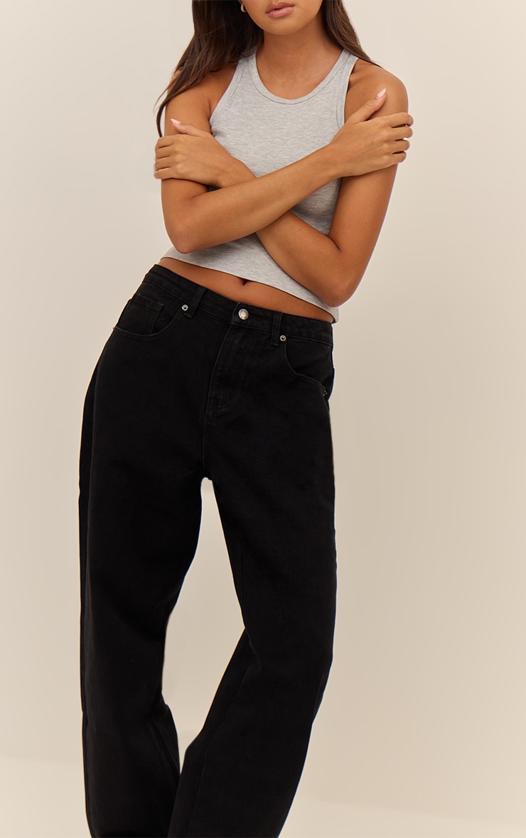 PRETTYLITTLETHING Washed Black High Waist Boyfriend Jean image 4
