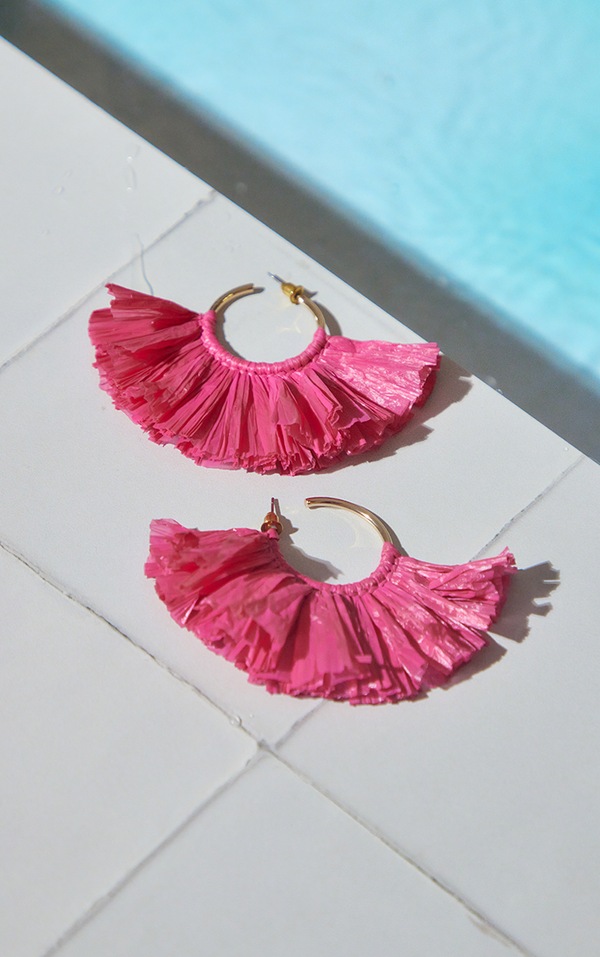 Hot Pink Straw Fan Hoop Earrings PrettyLittleThing USA