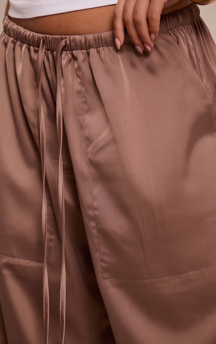 Mushroom Satin Low Rise Wide Leg Drawstring Pants image 4