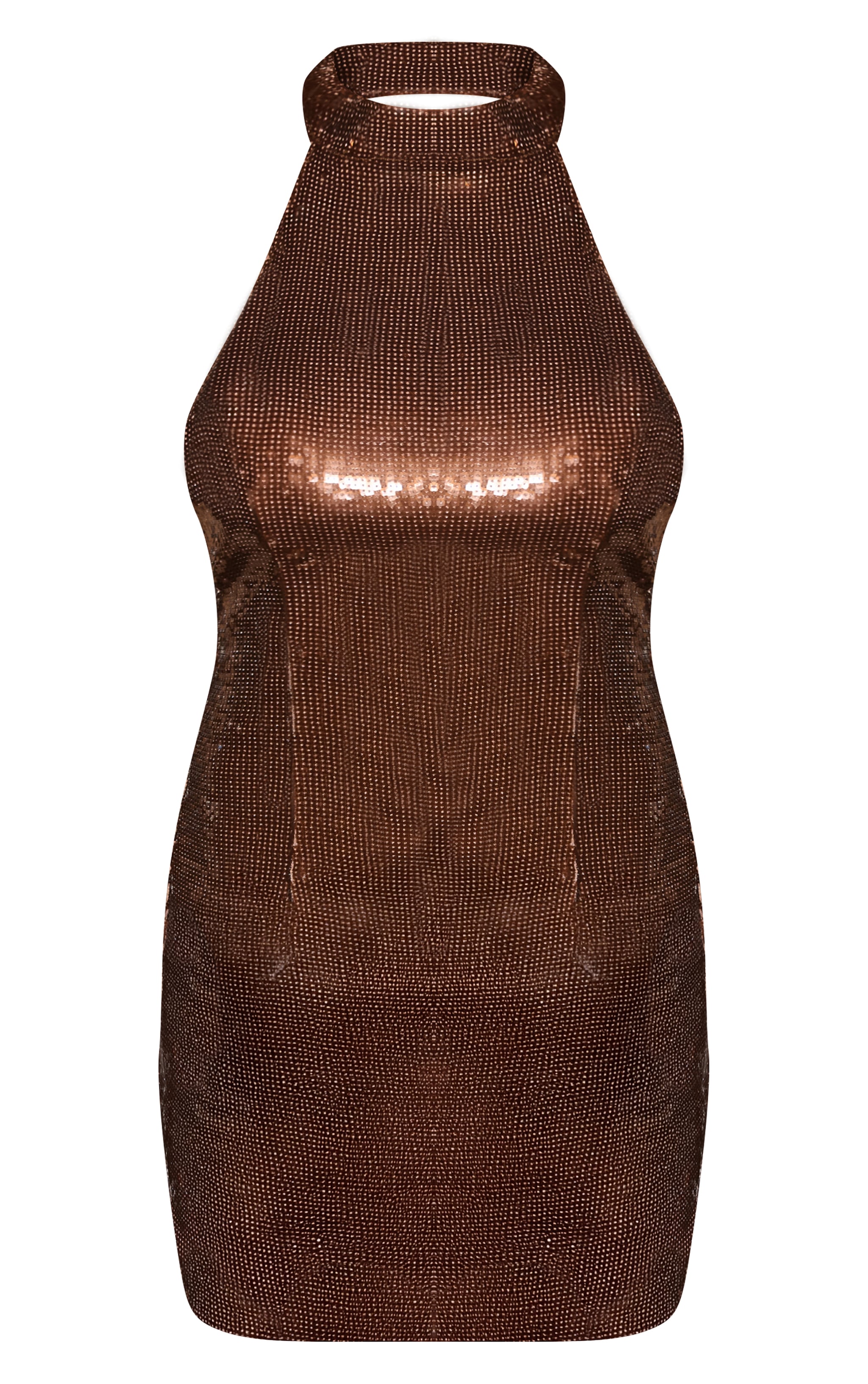 Light Brown Sequin High Neck Open Back Mini Dress image 6