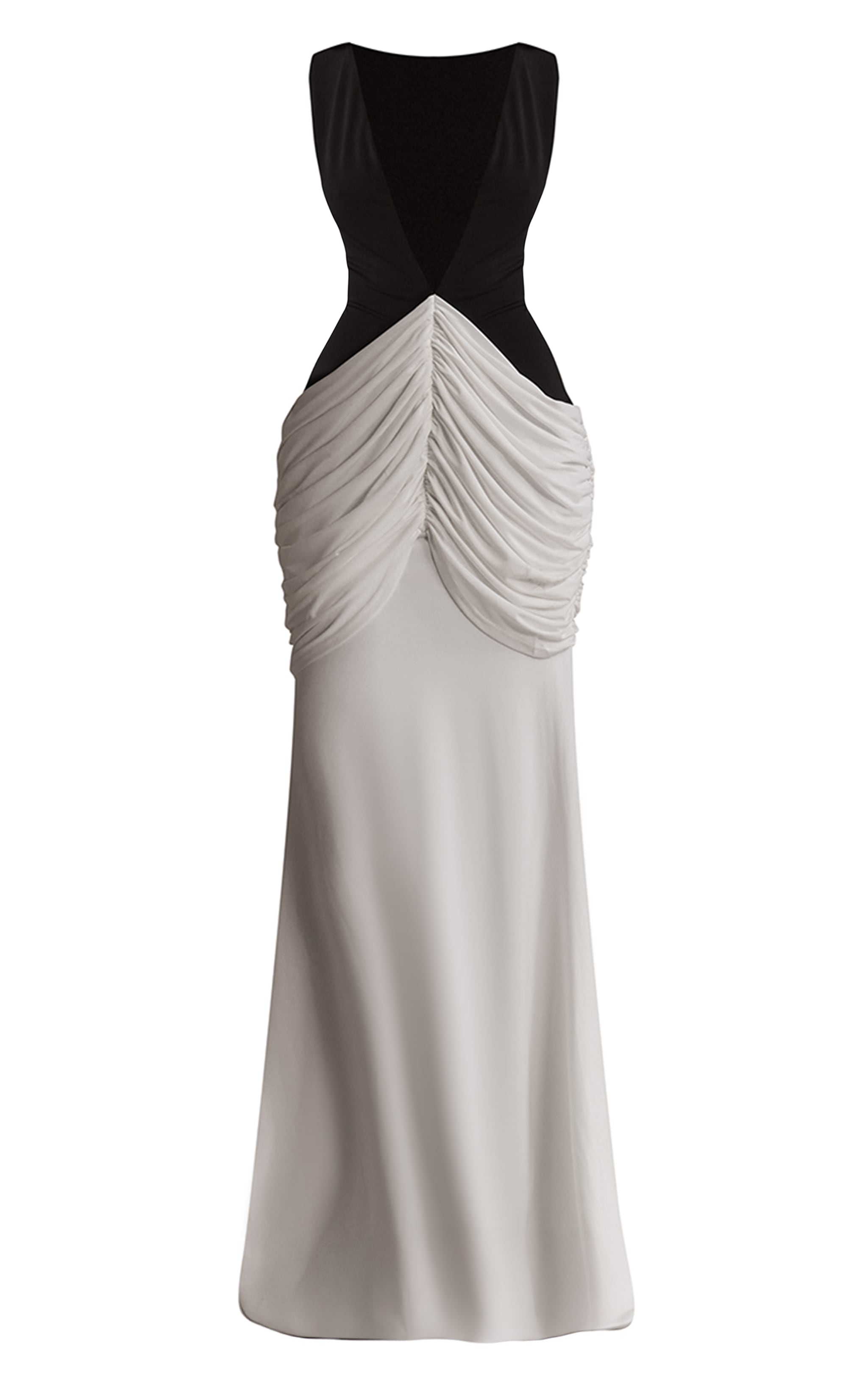 PLT Label Robe longue moulante noire et blanche drapée à décolleté image 8