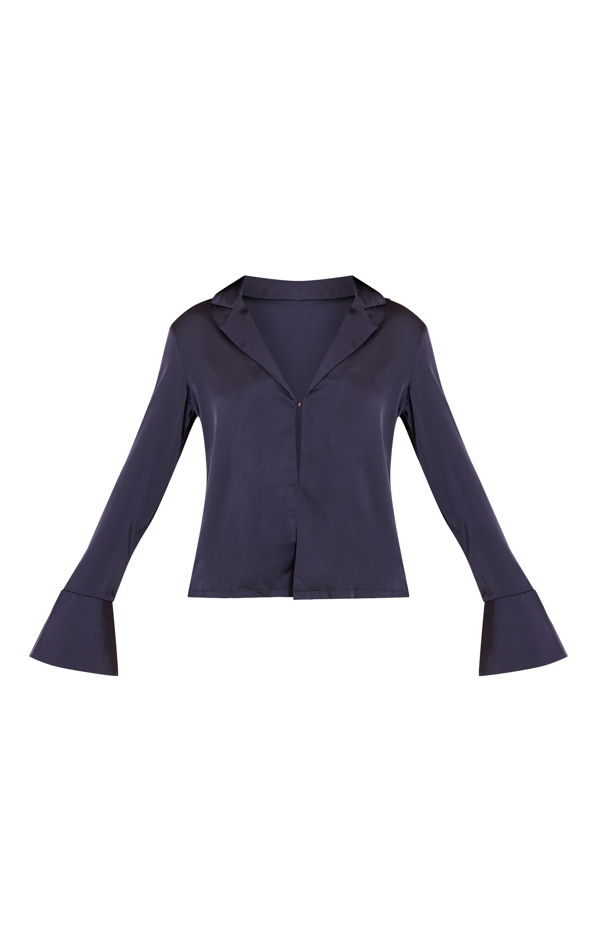 Navy Satin Hook And Eye Detail Oversized Shirt