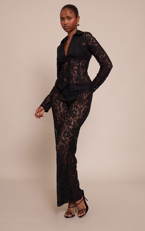 Black Lace High Waisted Straight Leg Pants 
