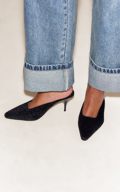 Black Pony Hair Squared Chiseled Toe Court Mules