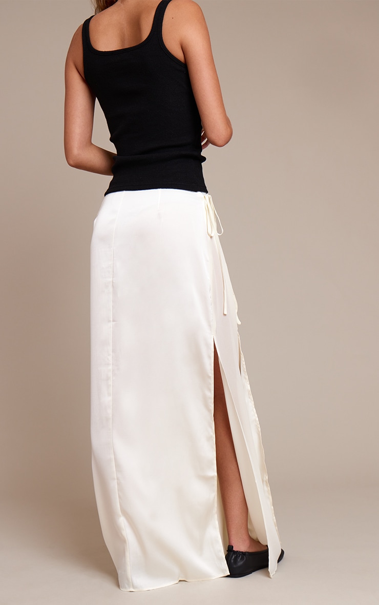 Cream Satin Wrap Detail Chiffon Maxi Skirt image 3
