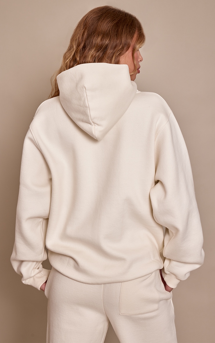 Cream Cotton Fleece Oversized Pull Over Hoodie image 2