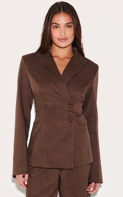 Chocolate Woven Tailored Cinched Waist Blazer